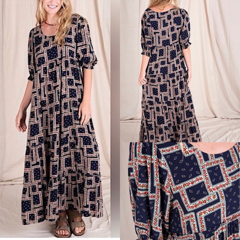 Natural Life Collette Maxi Dress Patchwork Print Country Cottage Rustic Western